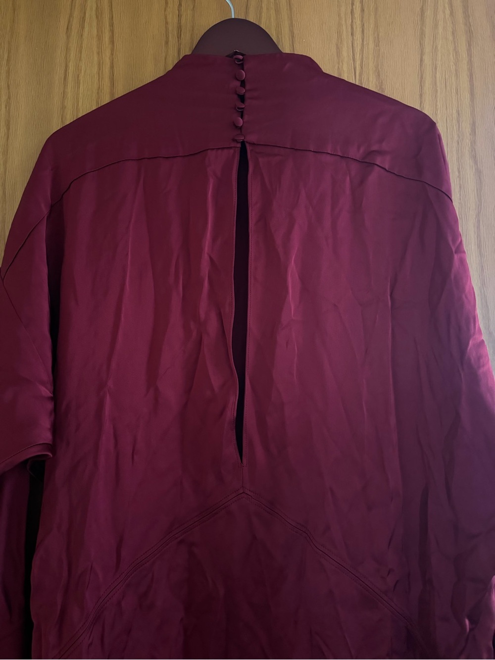 Zara Deep Burgundy Satin Tie-Waist Midi Dress Size M - Picture 6 of 11